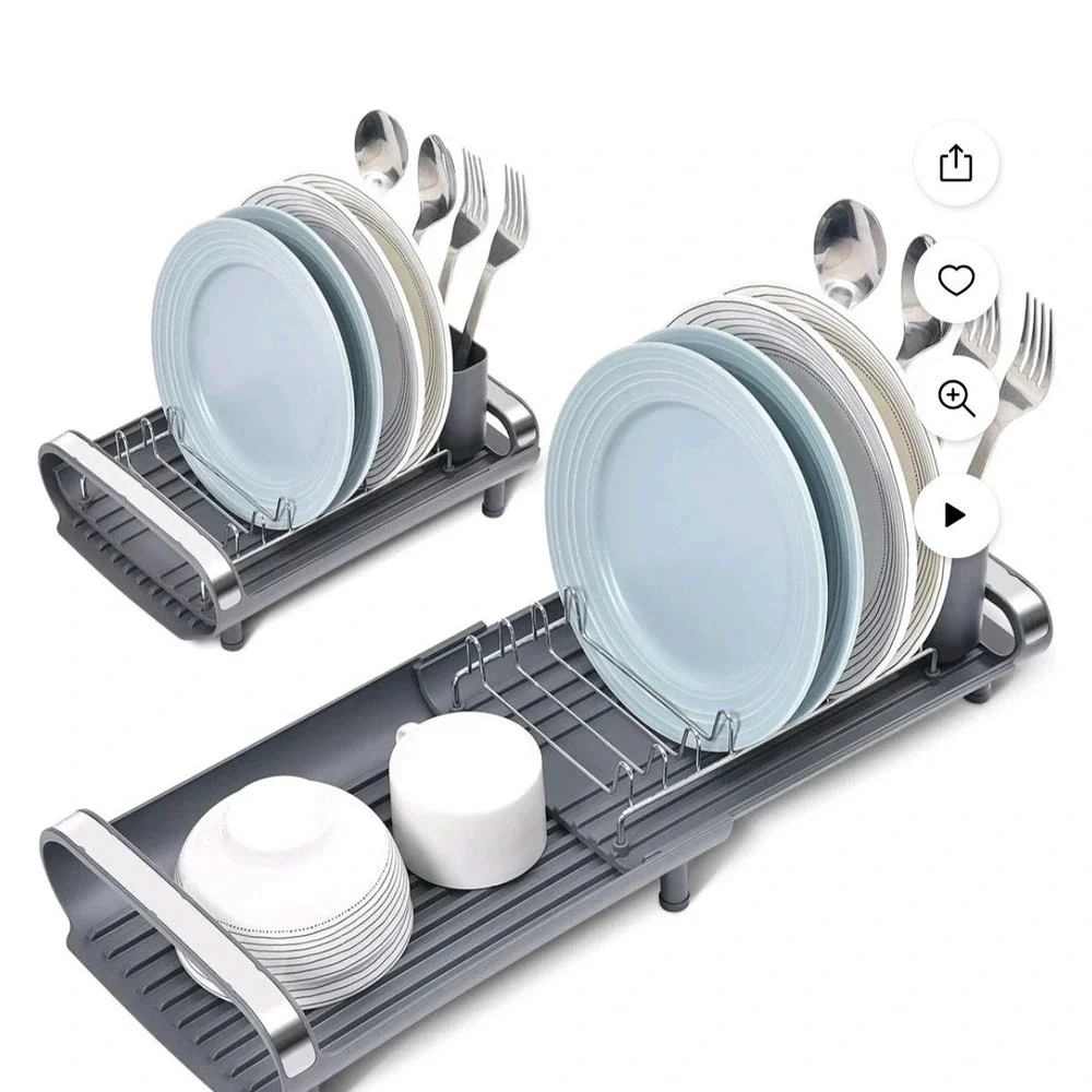 Mini Expandable Dish Drying Rack, Stainless Steel, Black, Compact Design - Picture 1 of 5